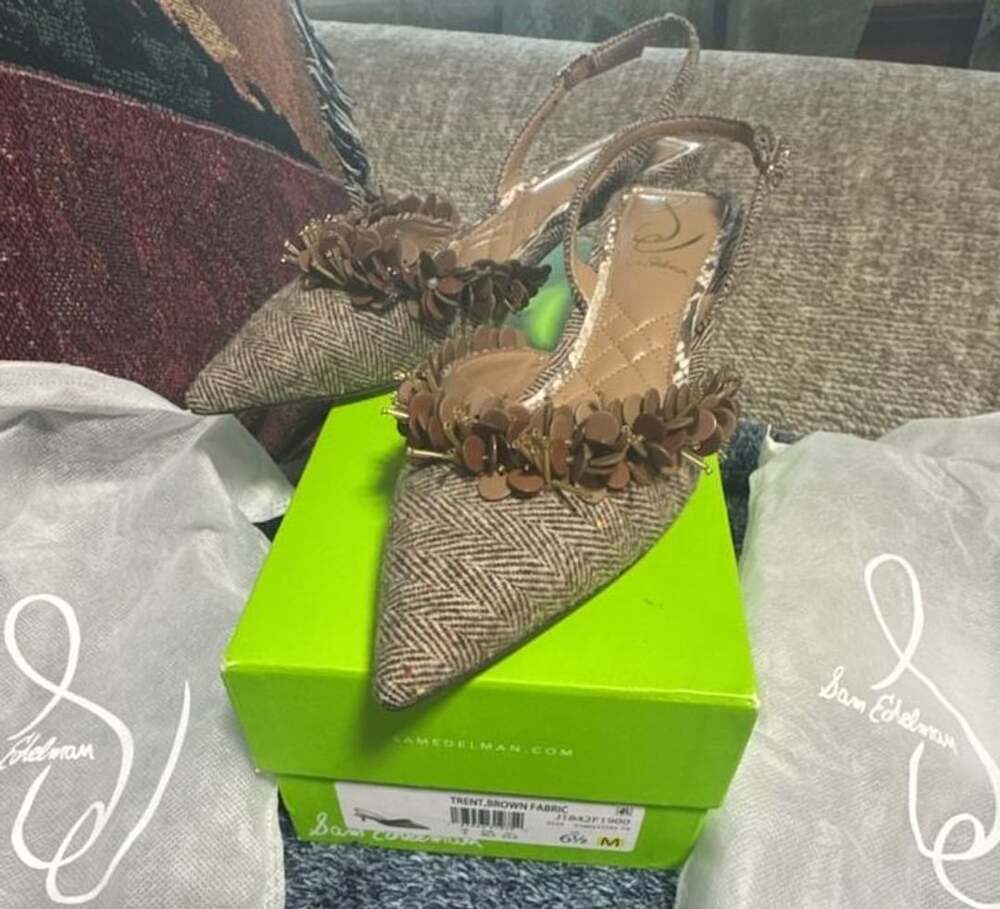Sam Edelman Trent Brown Fabric Slingback Kitten Heel Pumps